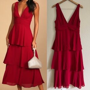 NWOT Celebration Time Red Sleeveless Tiered Midi Dress